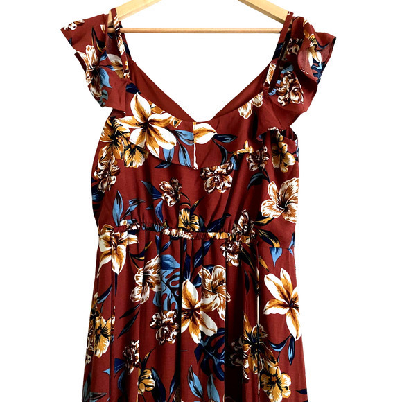 By & By High Low Dress/Size XXL Women-Floral Lined Rust Colored Dress-NWT - Picture 4 of 8
